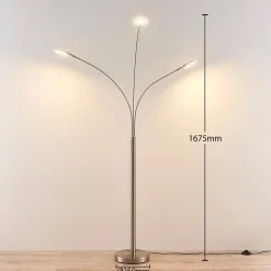 Lindby LED-gulvlampe Anea, 168 cm, 3 lyskilder, nikkelfarvet