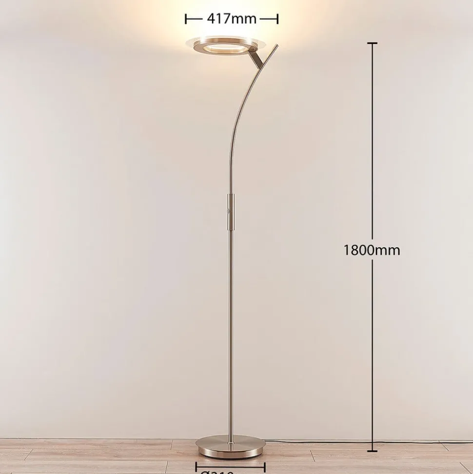 Lindby LED-gulvlampe Darion, grå, metal, dæmpbar, 180 cm
