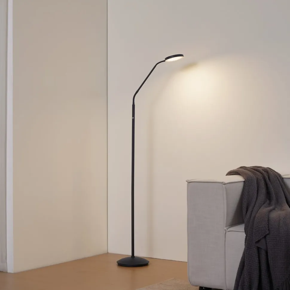 Lindby LED-gulvlampe Elvyn, sort, justerbar