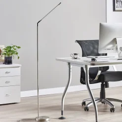 Lindby LED-gulvlampe Jabbo, 163 cm, nikkel, metal