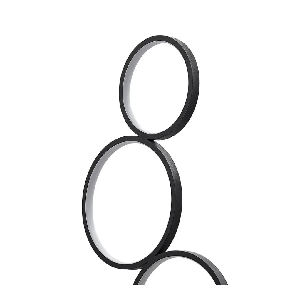 Lindby LED-gulvlampe Jacek, sort, metal, 110 cm, ringe