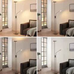 Lindby LED-gulvlampe Jonne, rund, læsearm, dæmpbar, 180 cm