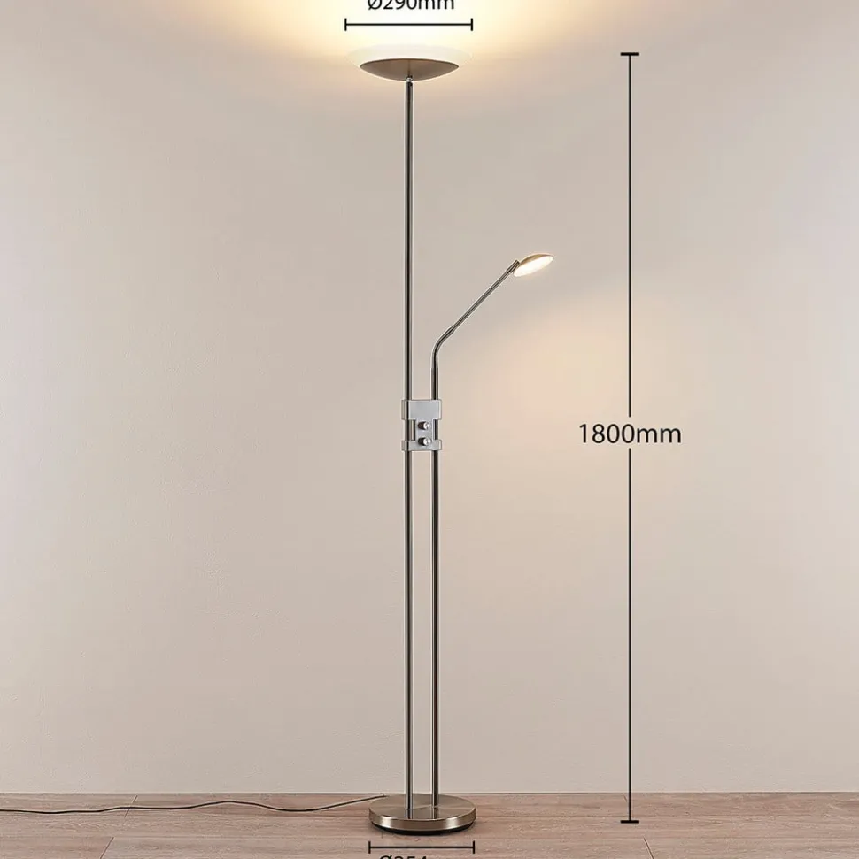 Lindby LED-gulvlampe Jonne, rund, læsearm, dæmpbar, 180 cm