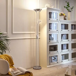 Lindby LED-gulvlampe Josefin, nikkel, læselampe, dæmpbar