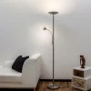 Lindby LED-gulvlampe Malea, nikkel, læselampe, dæmpbar