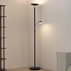 Lindby LED-gulvlampe Malea, sort, læselampe, dæmpbar