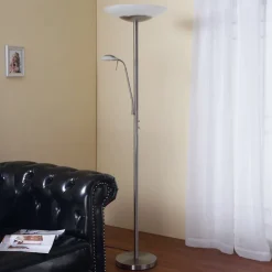 Lindby LED-gulvlampe Ragna, læselampe, nikkel, dæmpbar