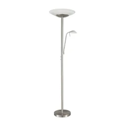 Lindby LED-gulvlampe Ragna, læselampe, nikkel, dæmpbar