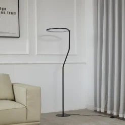Lindby LED-gulvlampe Rayon, sort, metal, højde 150,3 cm