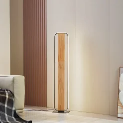 Lindby LED-gulvlampe Romilda, grå, træ, højde 122 cm
