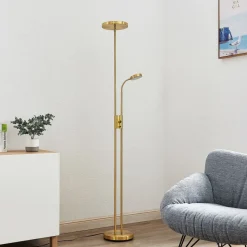 Lindby LED-gulvlampe Seppa, rund, messing, metal, 180 cm