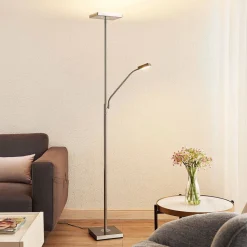 Lindby LED-gulvlampe Sumani, kantet, nikkel, højde 180 cm