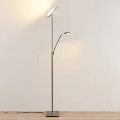 Lindby LED-gulvlampe Sumani, kantet, nikkel, højde 180 cm