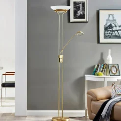 Lindby LED-gulvlampe Yveta, messing, metal, dæmpbar, 183 cm