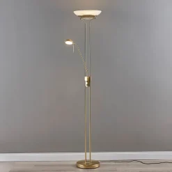 Lindby LED-gulvlampe Yveta, messing, metal, dæmpbar, 183 cm