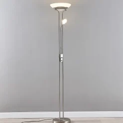 Lindby LED-gulvlampe Yveta, nikkelfarvet, metal, dæmpbar