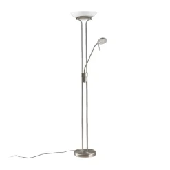 Lindby LED-gulvlampe Yveta, nikkelfarvet, metal, dæmpbar