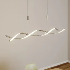 Lindby LED-hængelampe Auron, nikkelfarvet, metal, dæmpbar