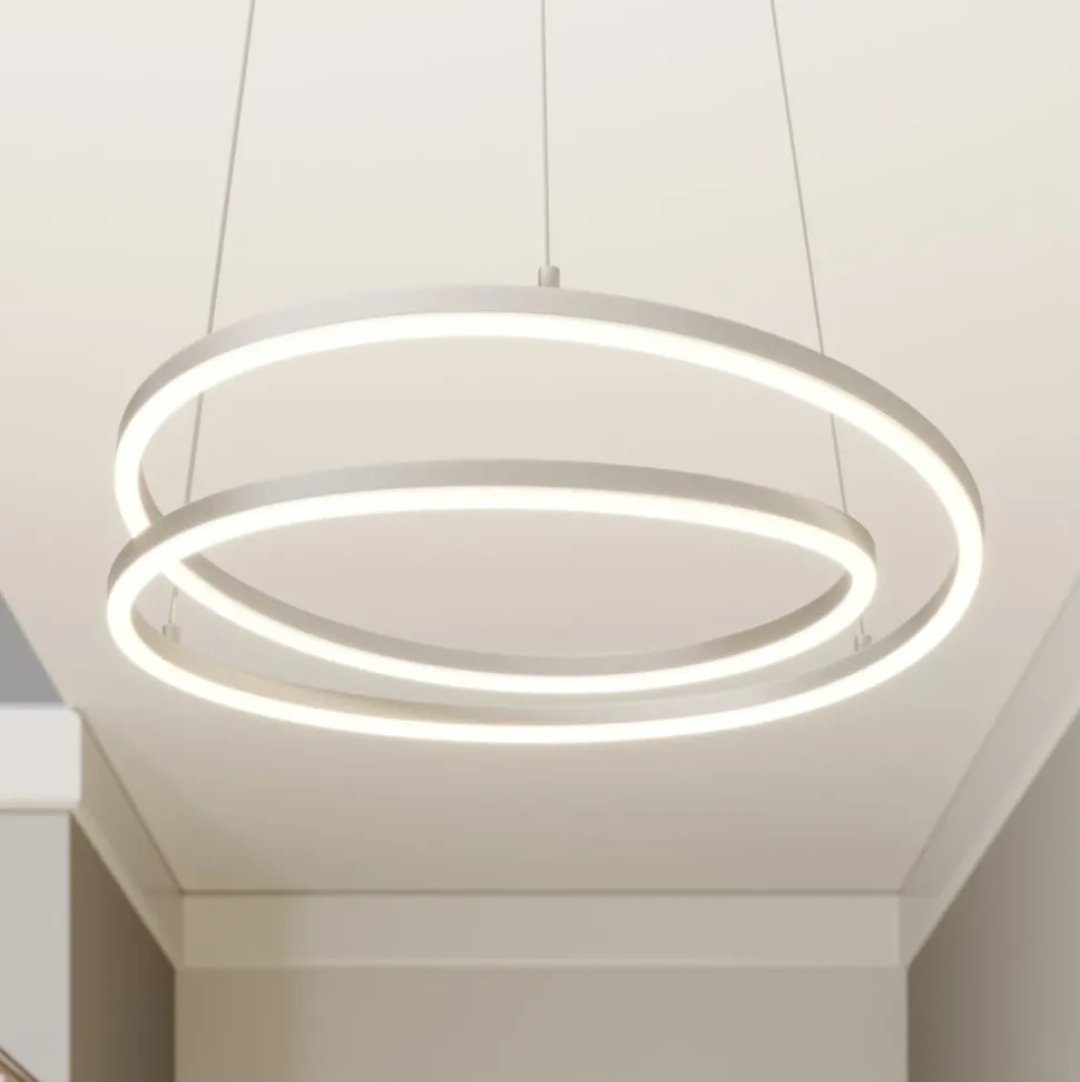 Lindby LED-hængelampe Davian, nikkelfarvet, Ø 49 cm, dæmpbar
