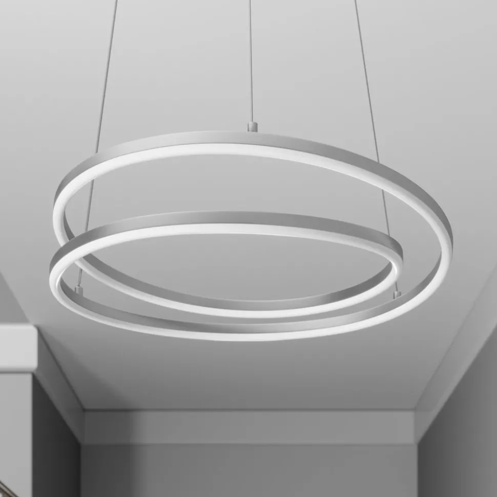 Lindby LED-hængelampe Davian, nikkelfarvet, Ø 49 cm, dæmpbar