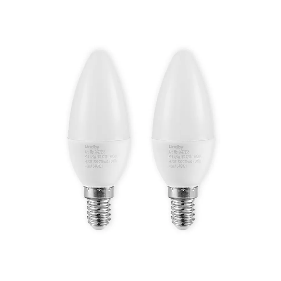 Lindby LED-kertepære, E14, C35, 4,5W, opal, 3000K, sæt med 2 stk