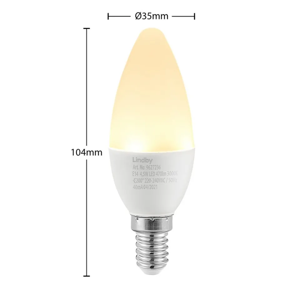 Lindby LED-kertepære, E14, C35, 4,5W, opal, 3000K, sæt med 2 stk