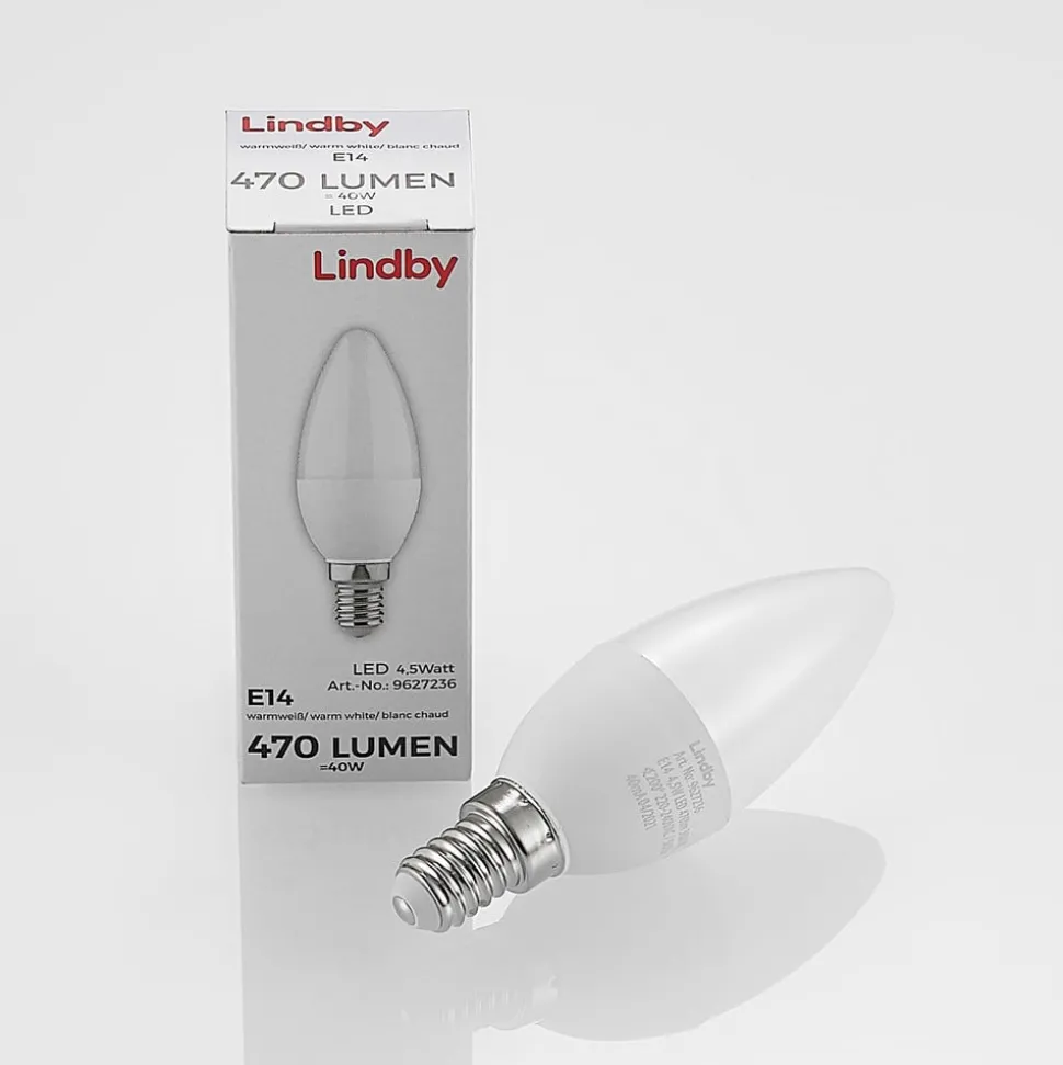 Lindby LED-kertepære, E14, C35, 4,5W, opal, 3000K, sæt med 2 stk