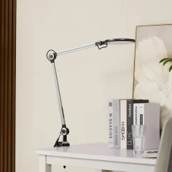 Lindby LED-klemlampe Nyxaris, grå, metal, CCT, 52 cm