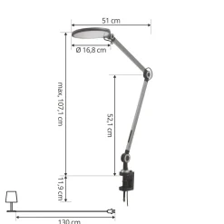 Lindby LED-klemlampe Nyxaris, grå, metal, CCT, 52 cm