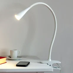 Lindby LED-klemmelampe Baris, hvid, højde 44 cm, 3000K