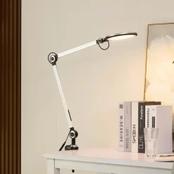 Lindby LED-klemmelampe Nyxaris, sølv, metal, CCT, 52 cm