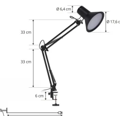 Lindby LED-klemmelampe Undra, sort, metal, justerbar