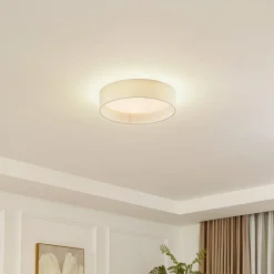 Lindby LED-loftlampe Eilif, stof, hvid, Ø 40 cm, CCT