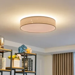 Lindby LED-loftlampe Ellamina, Ø 60 cm, hvid, tekstil