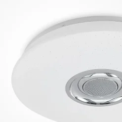 Lindby LED-loftlampe Elpida, højttaler, hvid, Ø 39cm