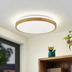 Lindby LED-loftlampe Emiva, Ø 49 cm, CCT, træ