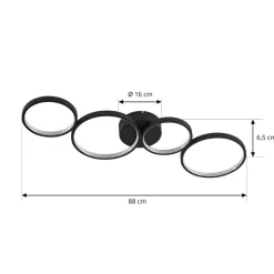 Lindby LED-loftlampe Evengeline, sort, aluminium, 88 cm