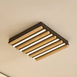Lindby LED-loftlampe Firka, hvid, træ, 42 cm, CCT, dæmpbar.