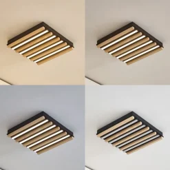 Lindby LED-loftlampe Firka, hvid, træ, 42 cm, CCT, dæmpbar.