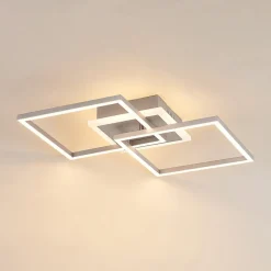Lindby LED-loftlampe Fjardo, kantet, sølv, CCT, fjernbetjening
