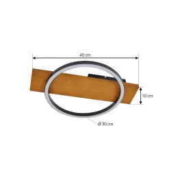 Lindby LED-loftlampe Galad, sort, træ, 30 cm, dæmpbar