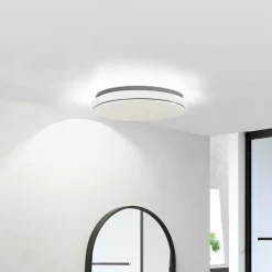 Lindby LED-loftlampe Glamo, Ø 39 cm, krom, hvid, IP44