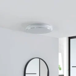 Lindby LED-loftlampe Glamo, Ø 39 cm, krom, hvid, IP44