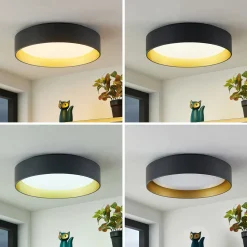 Lindby LED-loftlampe Gracjan, sort, metal, CCT, Ø45cm