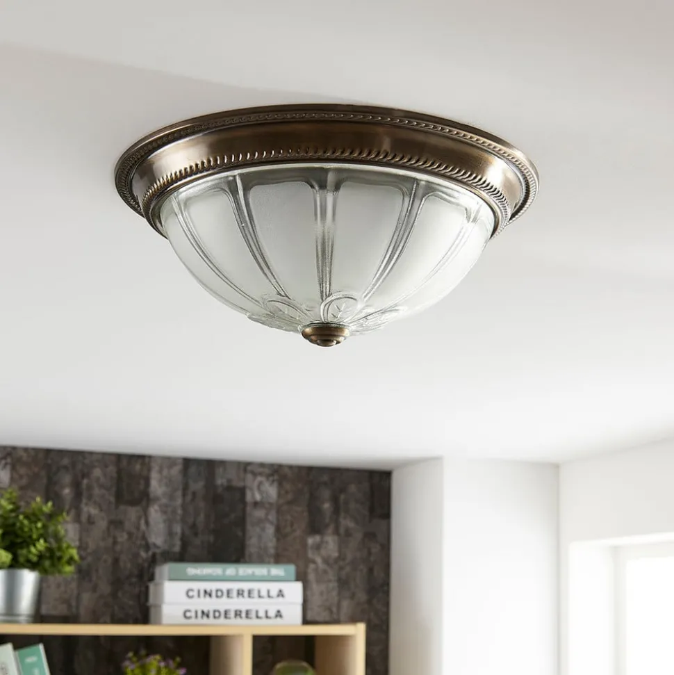 Lindby LED-loftlampe Henja, antik messing, Ø 32 cm, dæmpbar