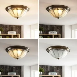 Lindby LED-loftlampe Henja, antik messing, Ø 32 cm, dæmpbar