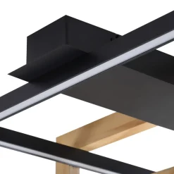 Lindby LED-loftlampe Holamu, 46 cm, sort, træ, metal
