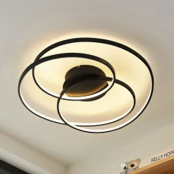 Lindby LED-loftlampe Kateryna, sort, Ø 60 cm, dæmpbar