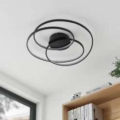 Lindby LED-loftlampe Kateryna, sort, Ø 60 cm, dæmpbar