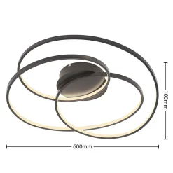 Lindby LED-loftlampe Kateryna, sort, Ø 60 cm, dæmpbar